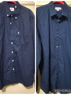 Van Heusen Men’s Navy Dot-Print Long Sleeve Button-Down Shirt